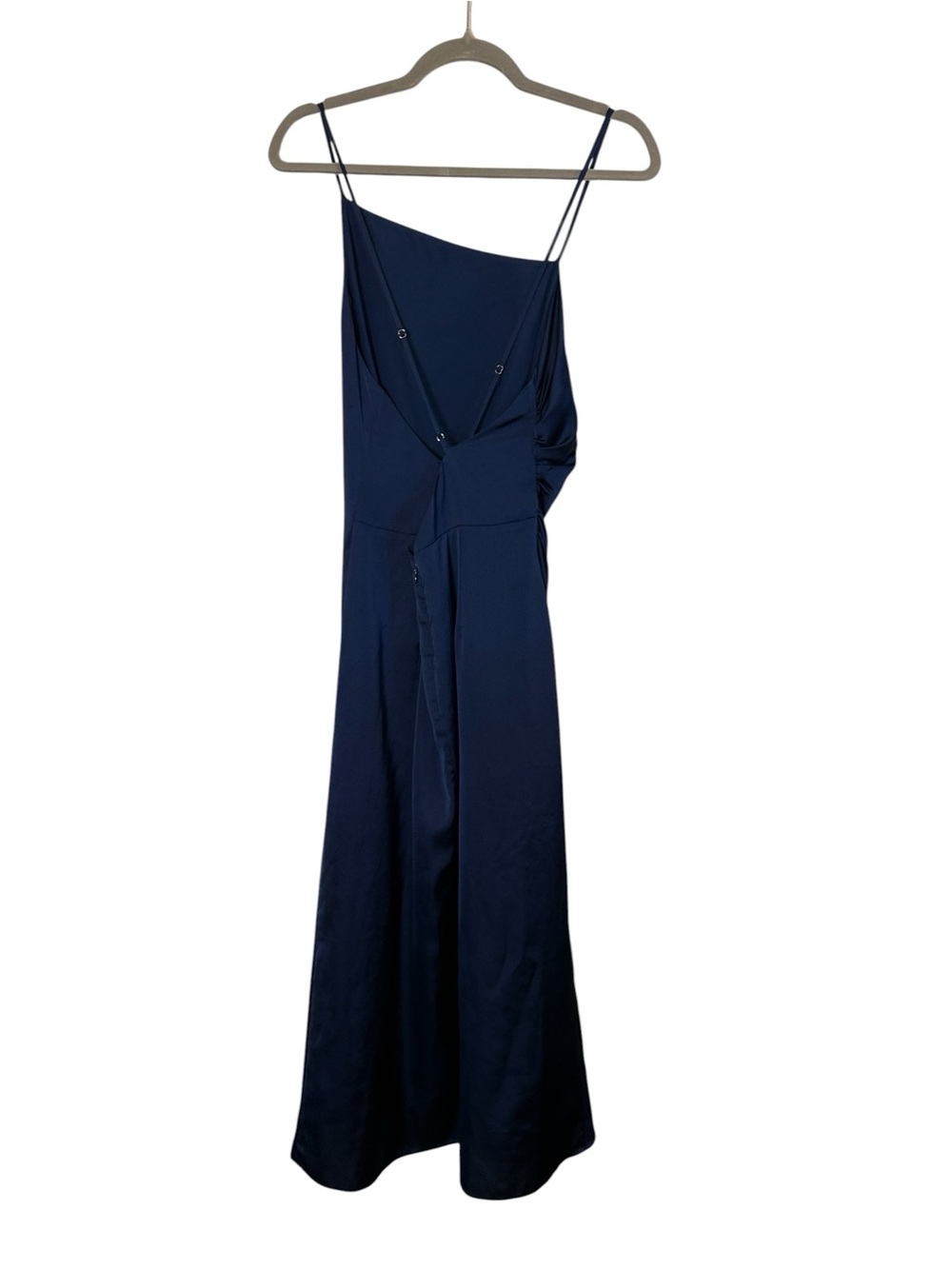 Milly Electra Women’s Navy Asymmetrical Square Neck Ruched Slip Dress sz 12 - Picture 5 of 15